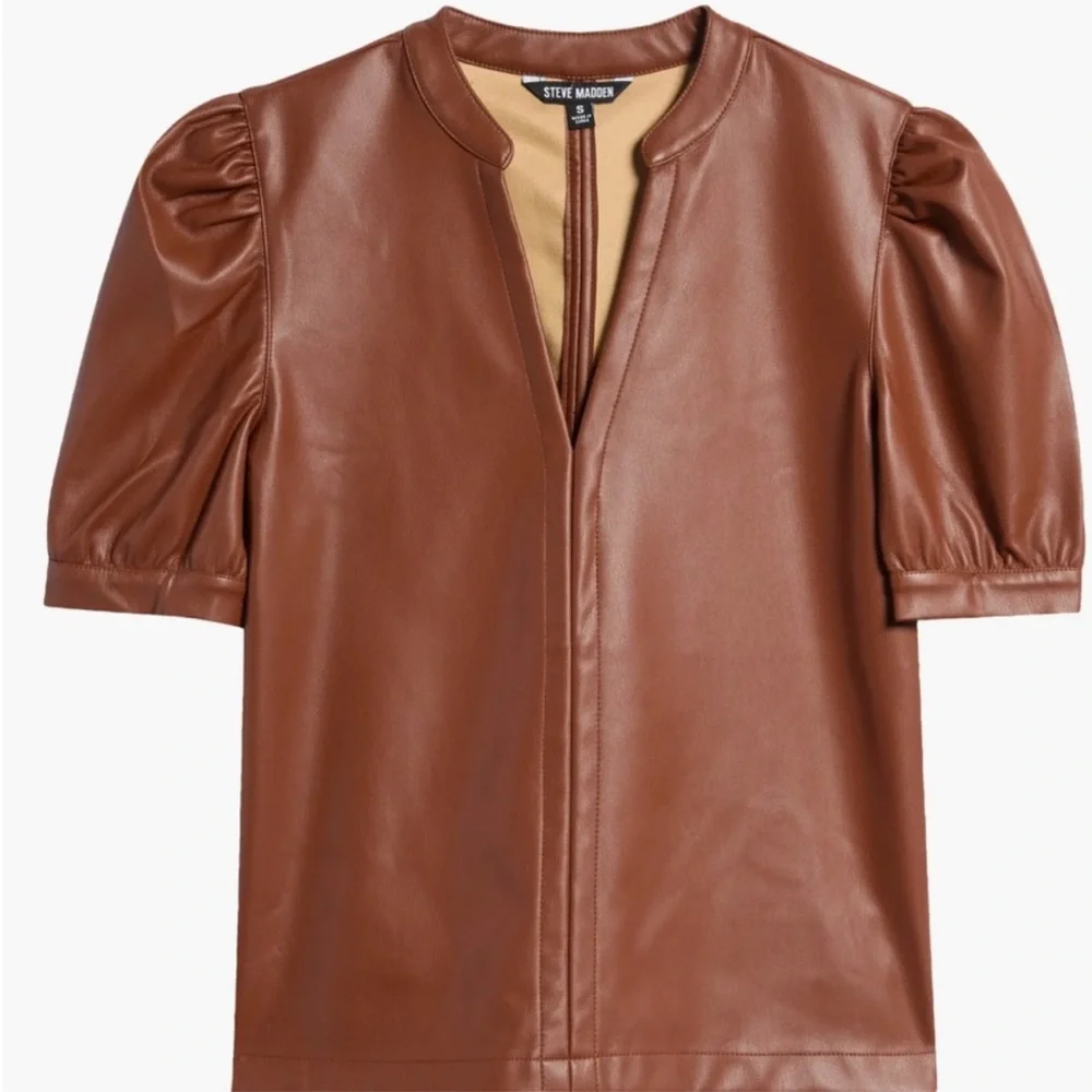 Steve Madden Jane Puff-sleeve faux leather top - Picture 1 of 5